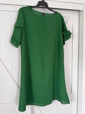 SHEIN Emerald Green Ruffle Sleeve Shift Dress